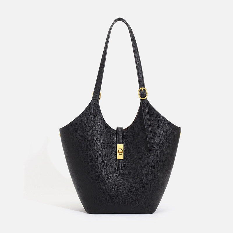 Genuine Leather Bucket Tote Bag
