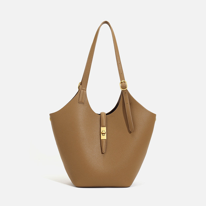 Genuine Leather Bucket Tote Bag