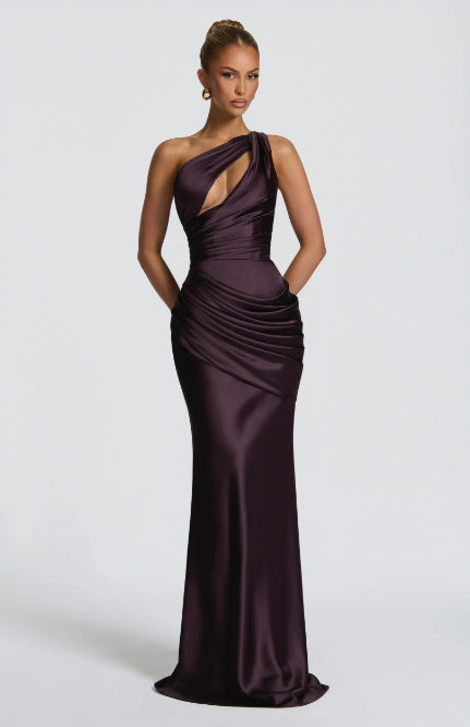 Satin Asymmetric Evening Gown