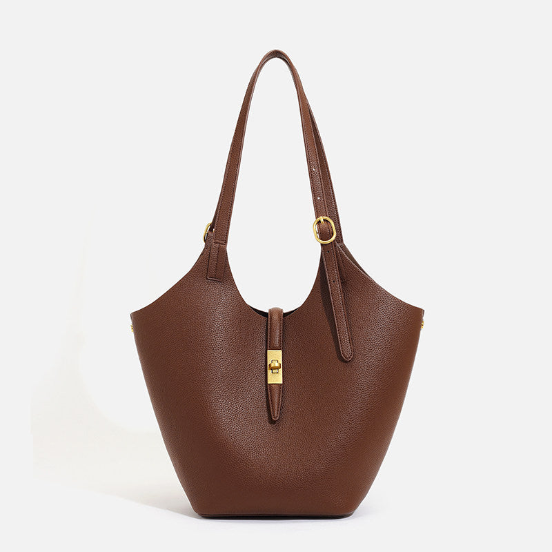 Genuine Leather Bucket Tote Bag